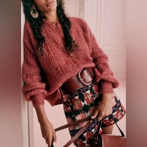 Sezane Fancy Knit Alma Cardigan in Rosewood Size Small